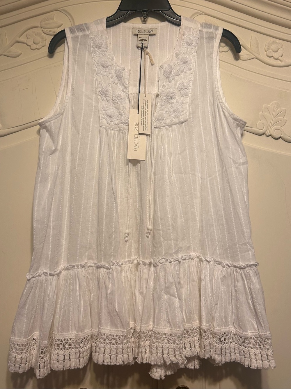 NWT Rachel Zoe White Embroidered Sleeveless Peasant Tunic